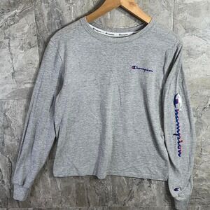 Champion grey long sleeve shirt with logo Size M #champion
